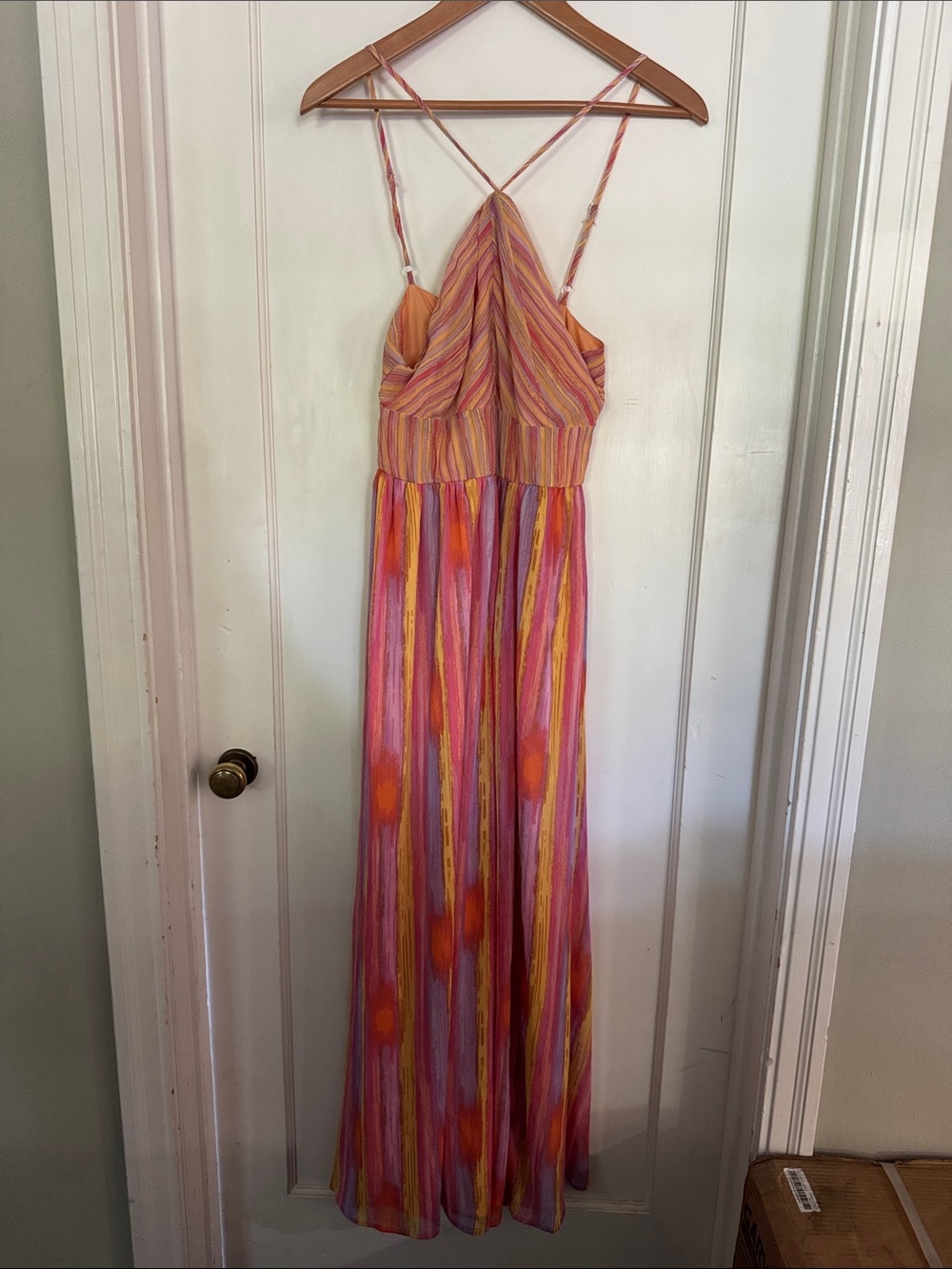 Striped Halter Maxi Dress in Pink, Orange & Yellow